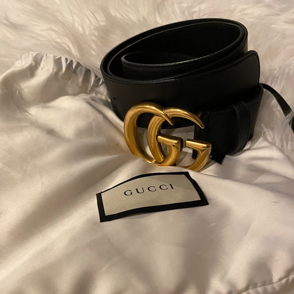 Authentic Gucci Black Leather GG Marmont Belt - Size 100